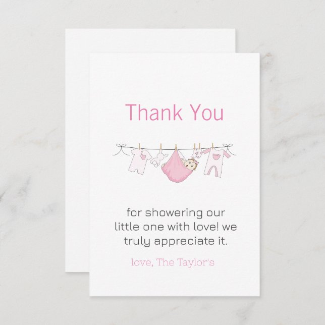 Clothesline Cute Girl Baby Shower Thank You   (Front/Back)
