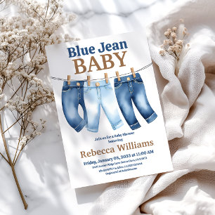 Clothesline Denim Boy Blue Jean Baby Shower Invitation