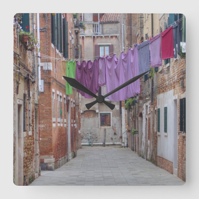 Clothesline In Venice Italy Square Wall Clock (Front)