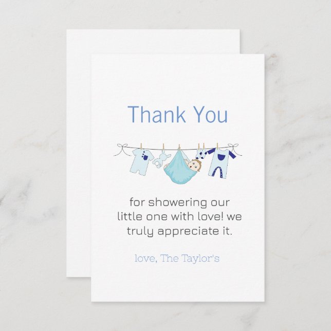 Clothesline Laundry Boy Baby Shower Thank You   (Front/Back)