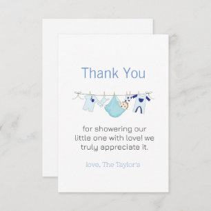 Clothesline Laundry Boy Baby Shower Thank You
