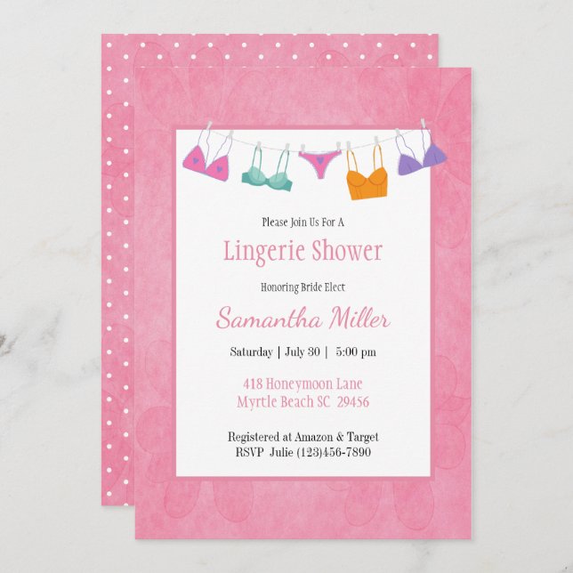 Clothesline Lingerie Shower Invitations (Front/Back)