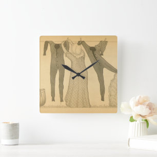 Clothesline, Savage Iowa, 1923 by Grant Wood Square Wall Clock