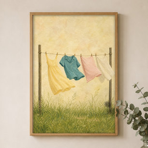 Clothesline Watercolour Farmhouse Art Poster