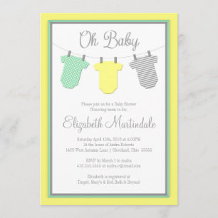 Clothesline Yellow & Aqua Baby Shower Invitation