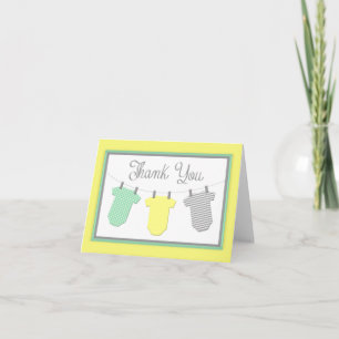 Clothesline Yellow & Aqua Baby Shower Thank You Card