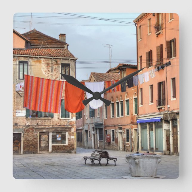 Clotheslines At Campo Ruga Square Wall Clock (Front)