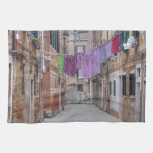 Clotheslines In Venice Italy Tea Towel