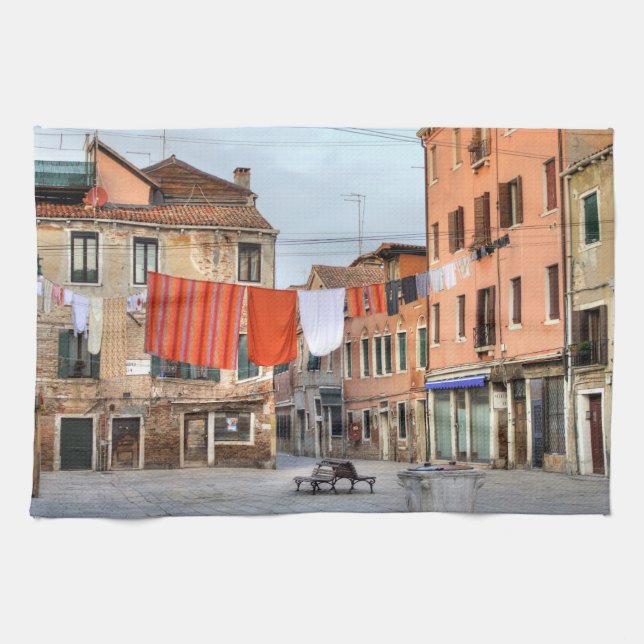 Clotheslines In Venice Italy Tea Towel (Horizontal)