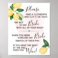 Clothespin Bridal Shower Game Lemons Pink
