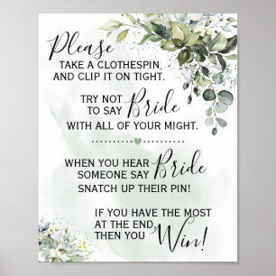 Clothespin Eucalyptus greenery game sign