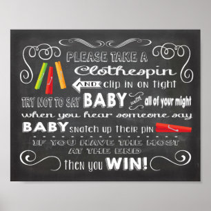 Clothespin Try not to say baby sign Poster
