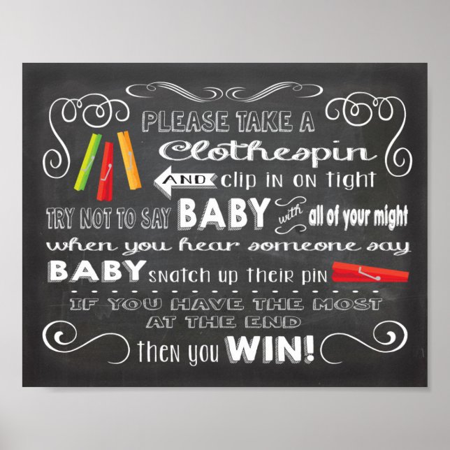 Clothespin Try not to say baby sign Poster (Front)