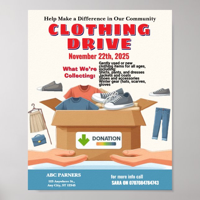 Clothing Drive Donation Flyer  Customizable Design Poster (Front)