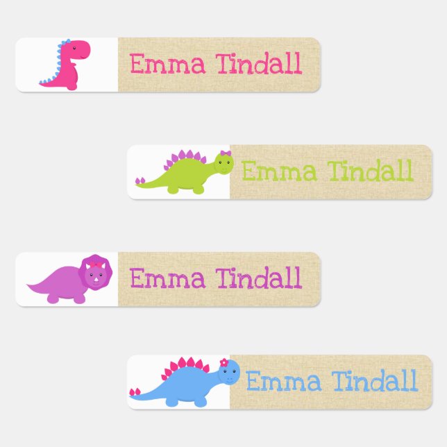 Clothing Labels for Kids - Girl Dinosaurs (Group)