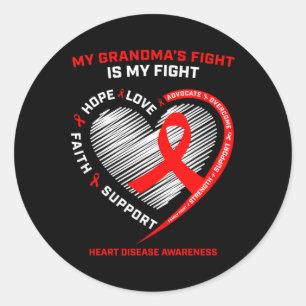Clothing Support Grandma Red Heart Disease Awarene Classic Round Sticker
