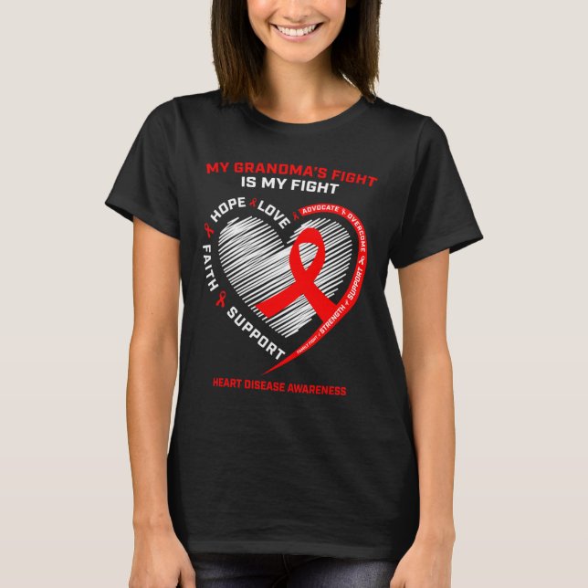 Clothing Support Grandma Red Heart Disease Awarene T-Shirt (Front)
