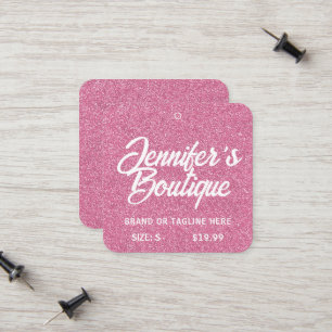Clothing Tags Small Business Pink White Glitter