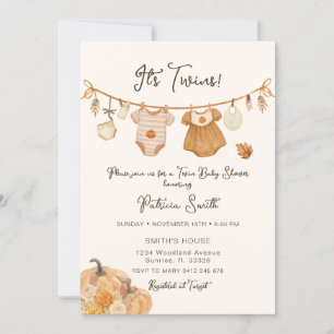 Clothsline Pumpkin Twins Baby Shower  Invitation