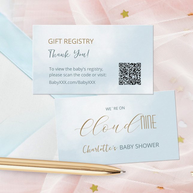 Cloud 9 Baby Shower QR Code Blue Gift Registry Enclosure Card (Cloud 9 Baby Shower QR Code Blue Gift Registry Enclosure Card ©Susanne Sachers - Sunny Mind 🌞)