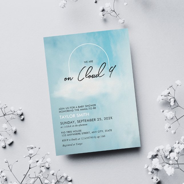 Cloud 9 Baby Shower Theme Minimalist Modern Invitation (Creator Uploaded)