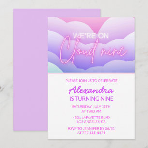 Cloud 9 Birthday Theme Invitations Rainbow