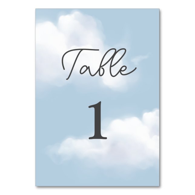 Cloud 9 Blue Baby Boy Shower Table Number Card (Front)