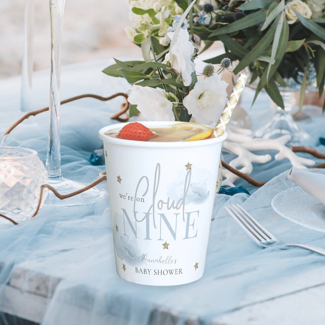 Cloud 9 Blue Clouds & Gold Stars Boy Baby Shower Paper Cups (Creator Uploaded)
