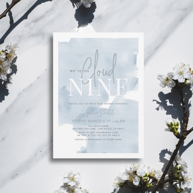 Cloud 9 Blue Sky Watercolor Boy Baby Shower Invitation (Creator Uploaded)