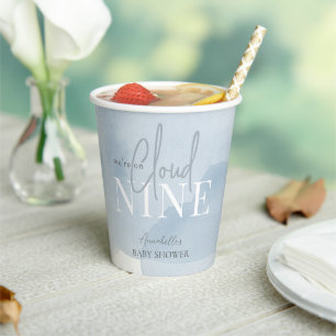 Cloud 9 Blue Sky Watercolor Boy Baby Shower Paper Cups