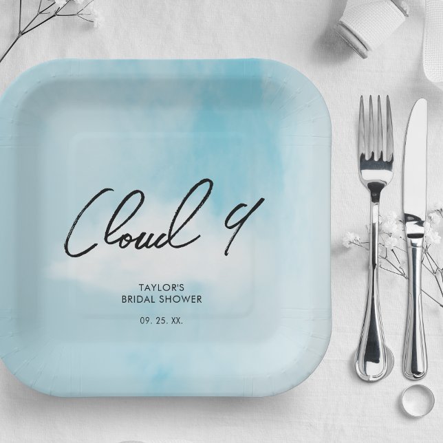 Cloud 9 Bridal Shower Theme Minimalist Decoration Paper Plate (Creator Uploaded)