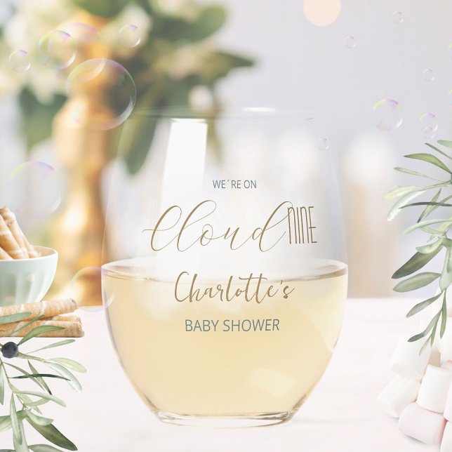 Cloud 9 Celestial Blue Baby Shower Stemless Wine Glass (Cloud 9 Celestial Blue Baby Shower Stemless Wine Glass ©Susanne Sachers - Sunny Mind 🌞)