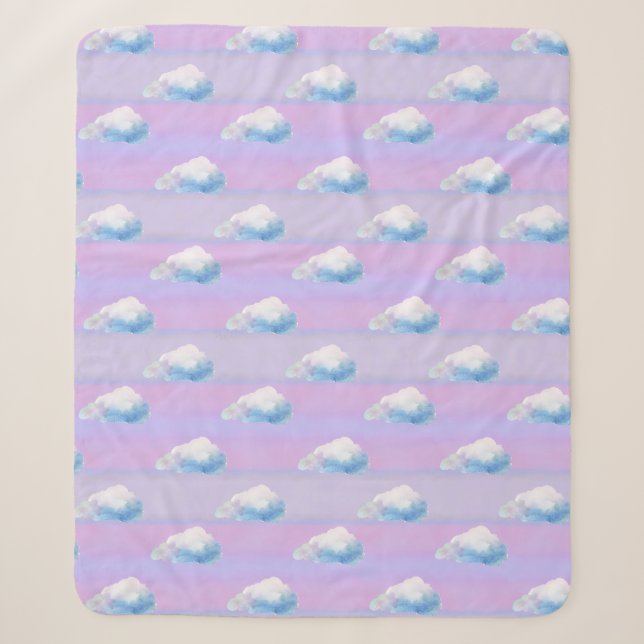 Cloud 9 Cloudy Purple and Blue Sherpa Blanket (Front)