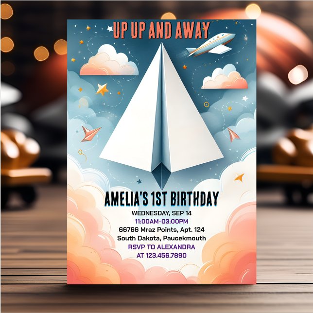 Cloud 9 Fly Kids Sky Joy Aeroplane 1st Birthday Invitation (Creator Uploaded)