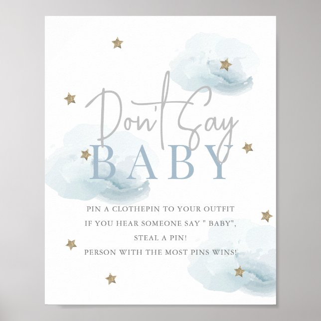 Cloud 9 Gold Stars Blue Baby Shower Don't Say Baby Poster (Front)