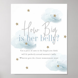 Cloud 9 Gold Stars Blue Baby Shower How Big Belly Poster