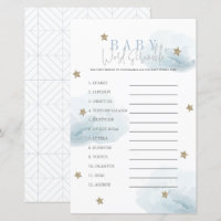 Cloud 9 Gold Stars Blue Baby Shower Word Scramble