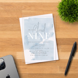 Cloud 9 Gold Stars Blue Boy Baby Shower Acrylic Invitations
