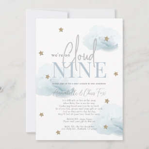 Cloud 9 Gold Stars Boy Baby Shower by Mail Invitation