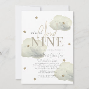 Cloud 9 Gold Stars Watercolor Baby Shower by Mail Invitation