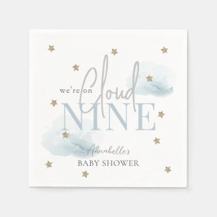 Cloud 9 Gold Stars Watercolor Boy Baby Shower Napkin