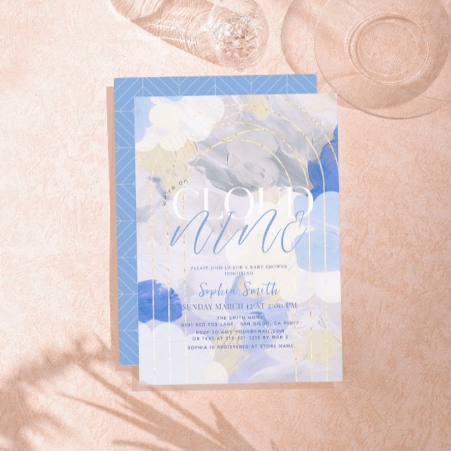 Cloud 9 Gouache Paint Brush Stroke Baby Shower Invitation (Creator Uploaded)