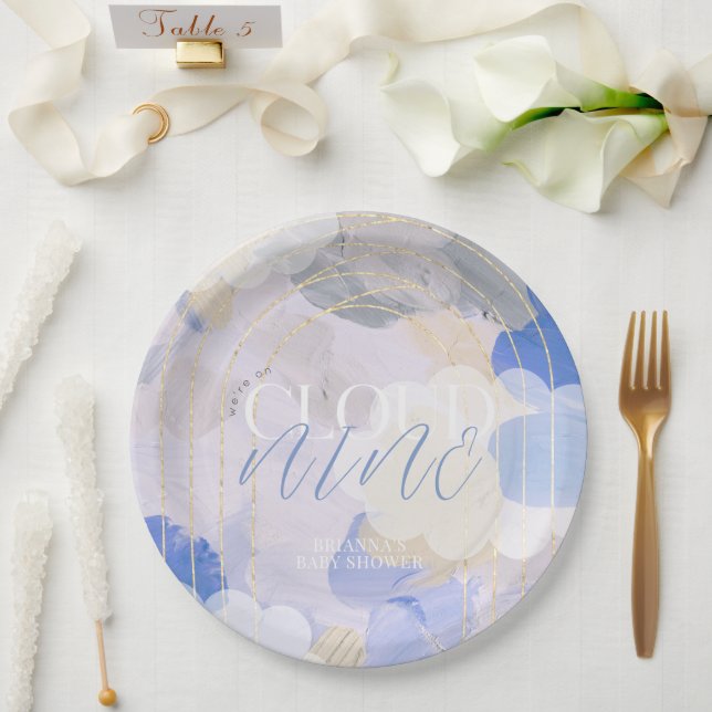 Cloud 9 Gouache Paint Brush Stroke Baby Shower Paper Plate (Wedding)