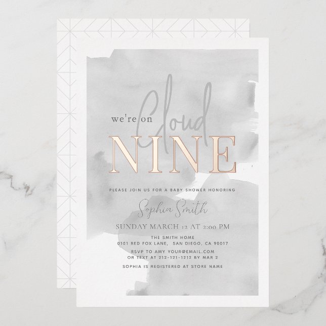 Cloud 9 Grey Sky Watercolor Baby Shower (Front/Back)