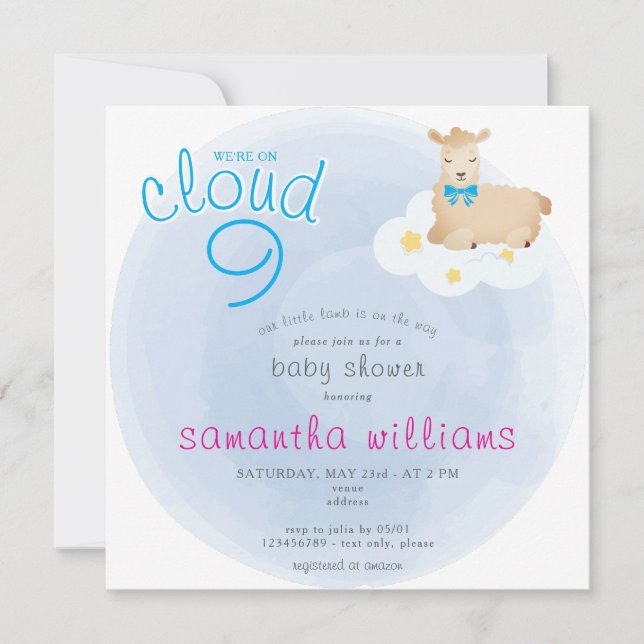 Cloud 9 Little Lamb Blue Easter Boy Baby Shower Invitation (Front)