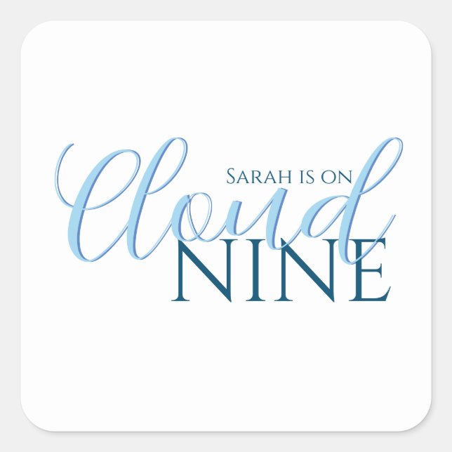 Cloud 9 minimal blue modern bridal shower  square sticker (Front)