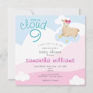 Cloud 9 Pink Little Lamb Spring Girl Baby Shower Invitation