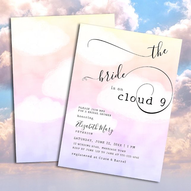 Cloud 9 Pink Sky Calligraphy Swirls Bridal Shower Invitation (Creator Uploaded)