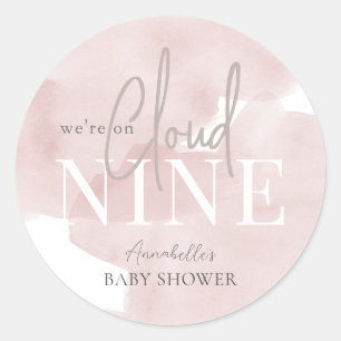 Cloud 9 Pink Sky Watercolor Girl Baby Shower Classic Round Sticker