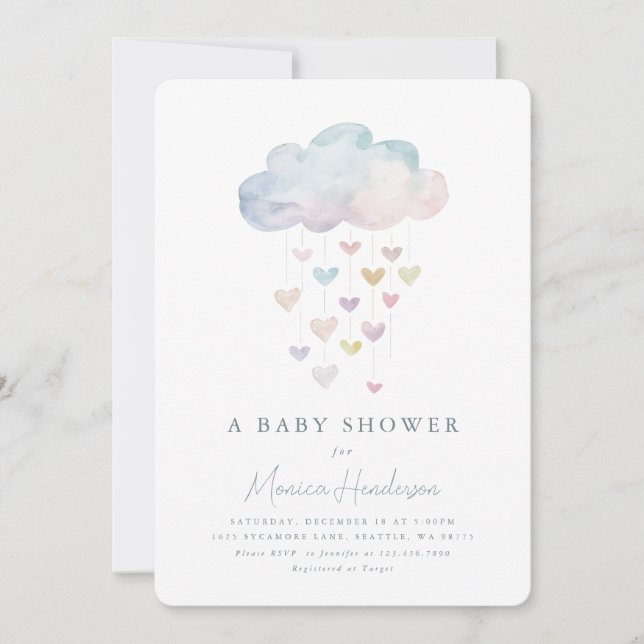 Cloud and Hearts Baby Shower Invitation (Front)